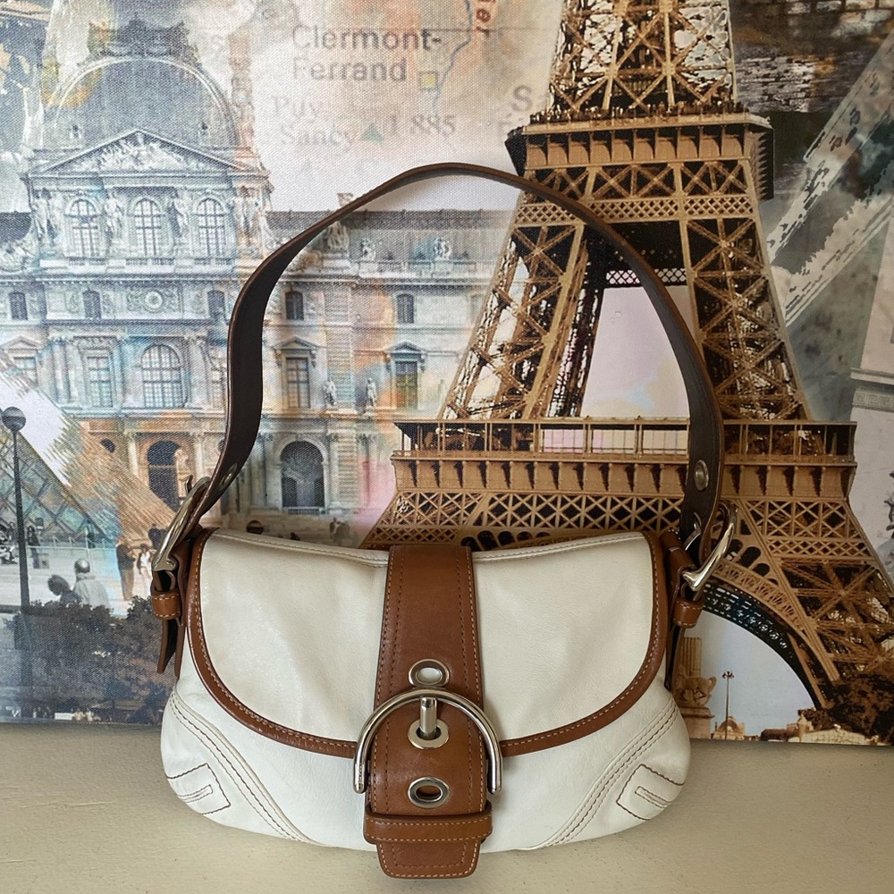 Coach Soho Y2K Vintage Leather Cream/Brown  F10188 Women's Shoulder Bag Hang Tag
